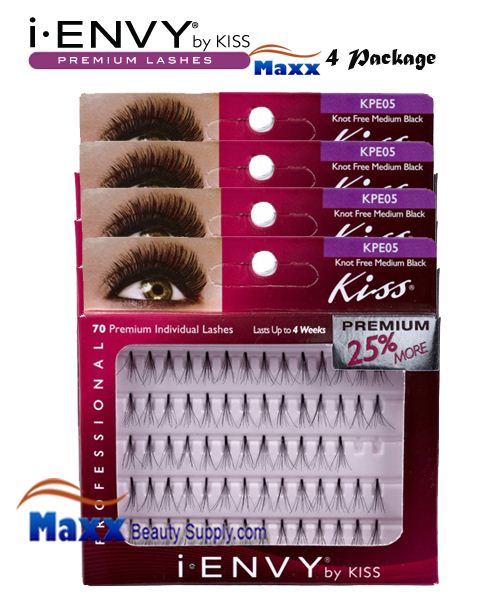 4 Package - Kiss i Envy Individual Eyelashes - KPE05 - Knot Free Medium Black